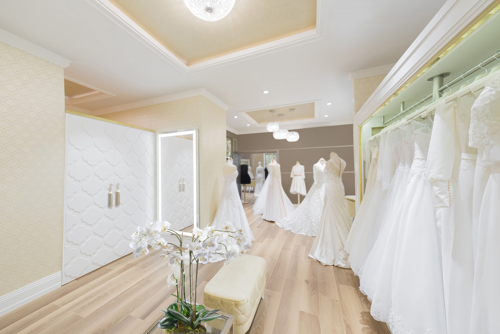 Projektowanie wnętrz - salon sukien ślubnych widok